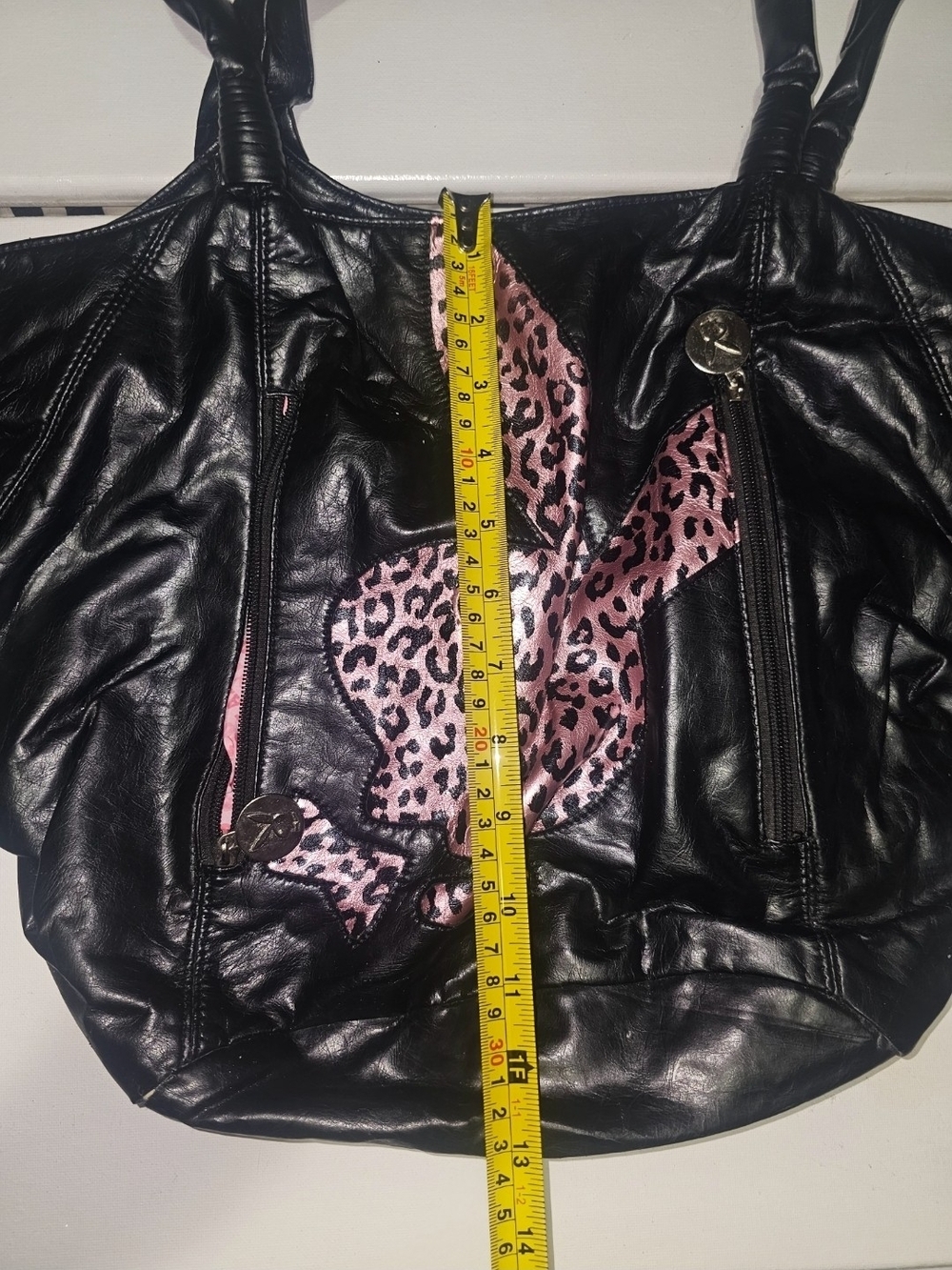 PLAYBOY Black Shoulder Tote with Pink Leopard Accent - Picture 14 of 16